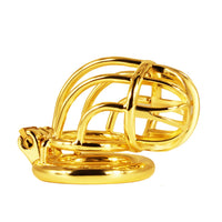 Cage de chasteté métal dorée incurvée pour pénis de 9 à 9,5 cm