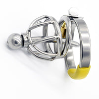 Cage de chasteté métal avec plug urétral pour pénis de 4 à 8 cm