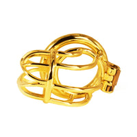 Cage de chasteté métal dorée incurvée pour pénis de 9 à 9,5 cm